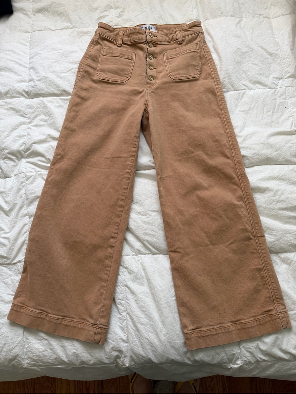 PAIGE Anessa Wide Leg Button-Fly Jeans in Dusty Tan